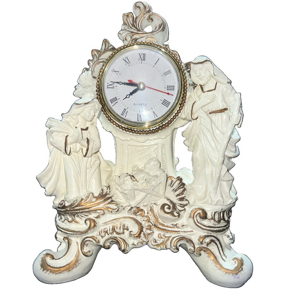 10/ Unique Vintage Large Ornate Angel Nativity Light Up Clock plastic